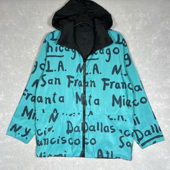 VTG Mycra Pac Now Raincoat Jacket Adult 1 S/M Fashion City Reversible Green Blck - Picture 1 of 10
